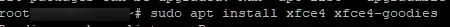 Terminal instalando xfce4 y xfce4-goodies en el VPS