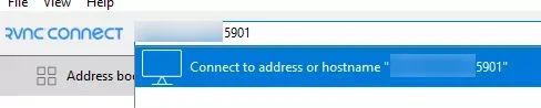 Barra de direcciones del cliente VNC con la IP del VPS y el puerto 5901