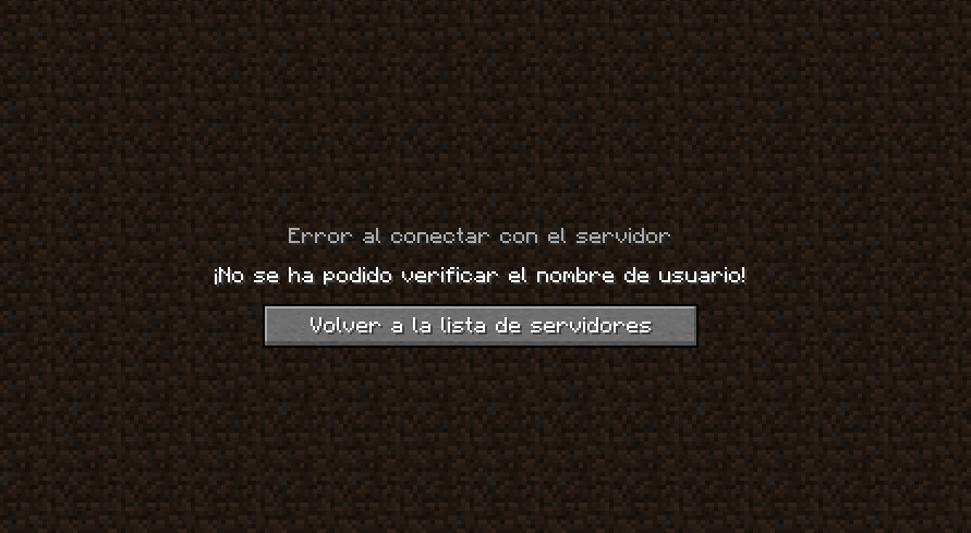 Pantalla de error de Minecraft: no se ha podido verificar el nombre de usuario